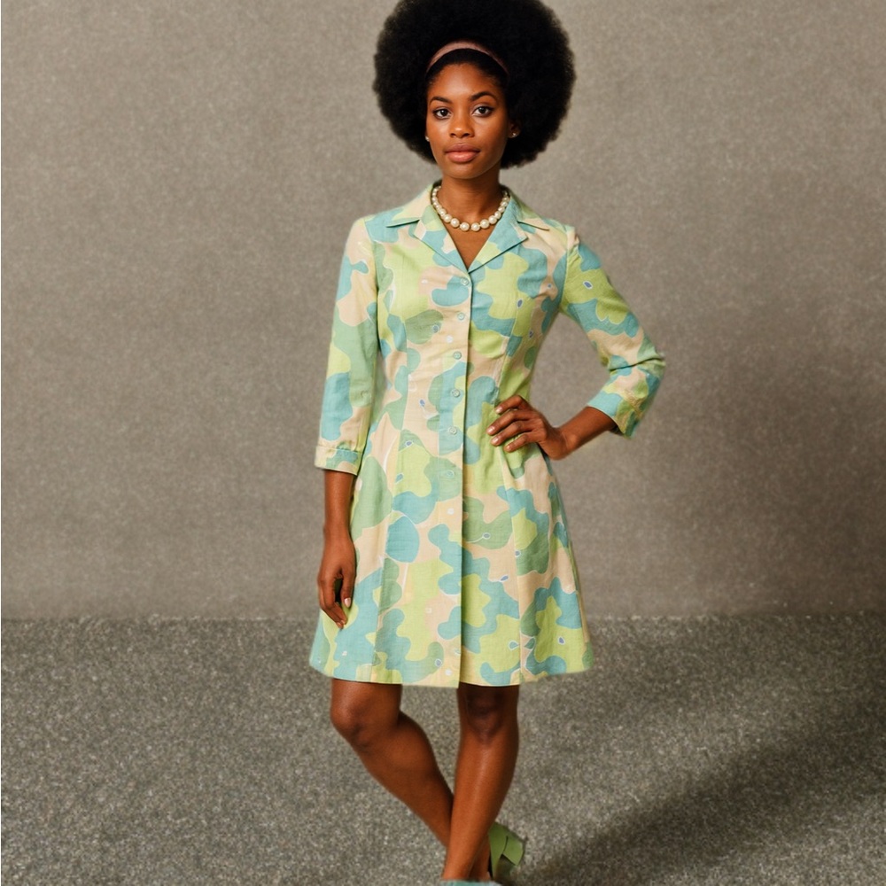 VINTAGE 1970s Pastel Shirt Dress by B. Siegel Company| Small
